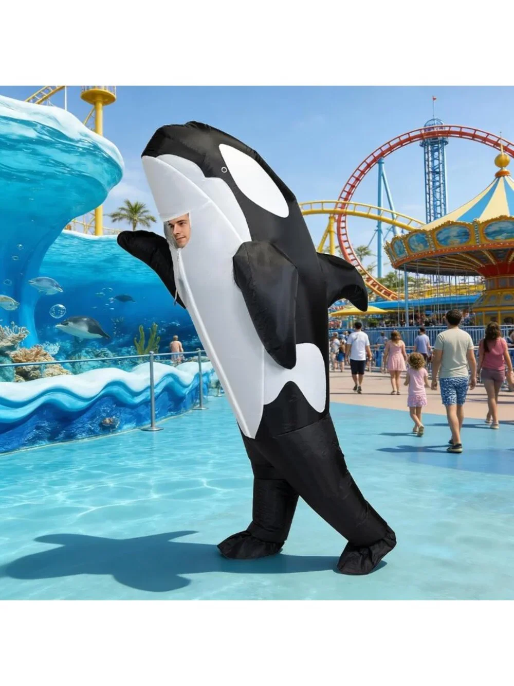 Inflatable Killer Whale Costume - Fun Air Blow-Up Orca Suit for Adults Halloween